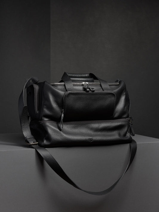 Black Full-Grain Leather Sport Bag | Gym Carryall