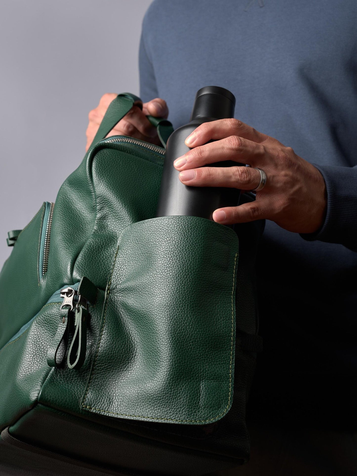 Black Full-Grain Leather Sport Bag | Gym Carryall