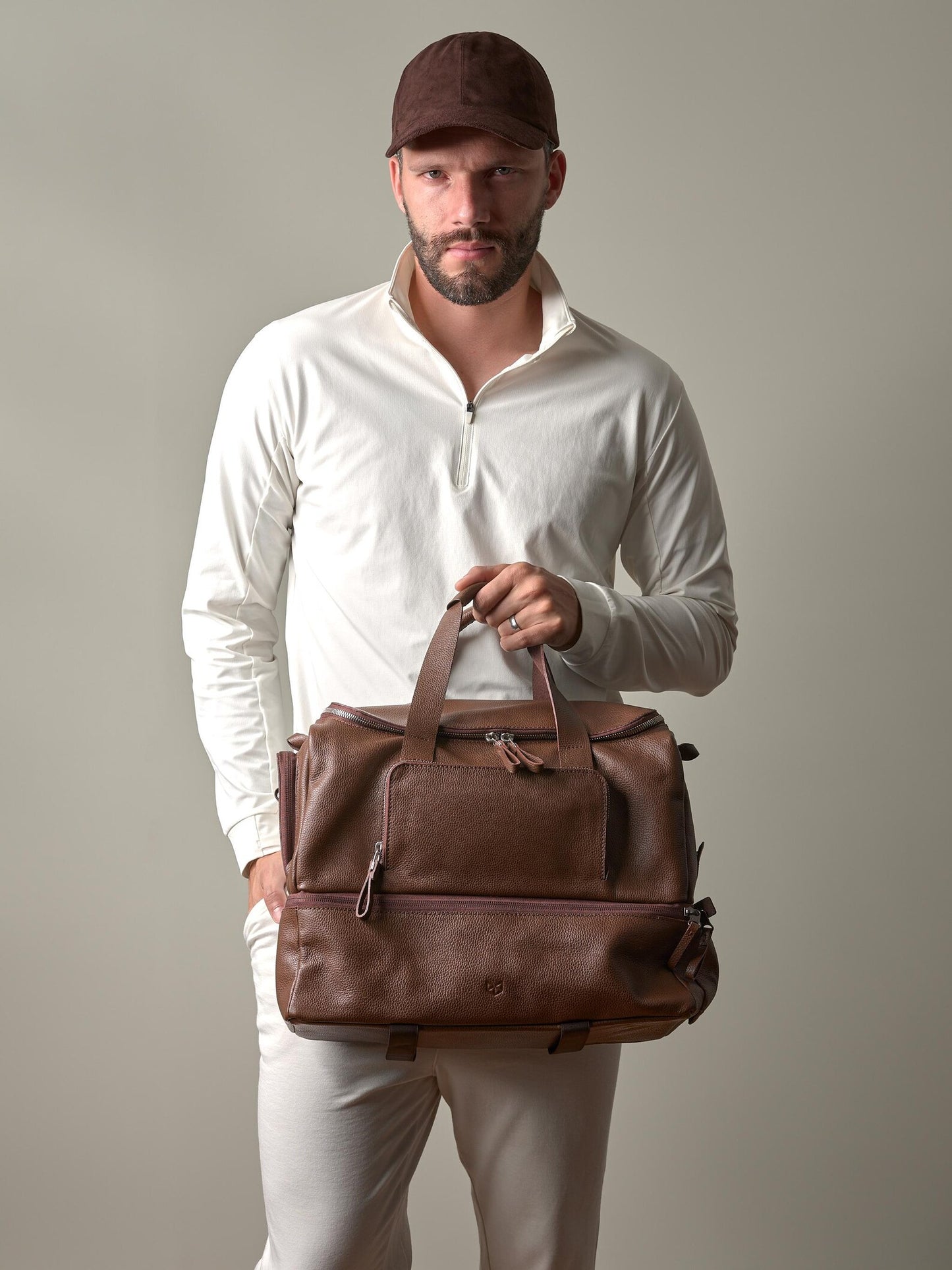 Black Full-Grain Leather Sport Bag | Gym Carryall