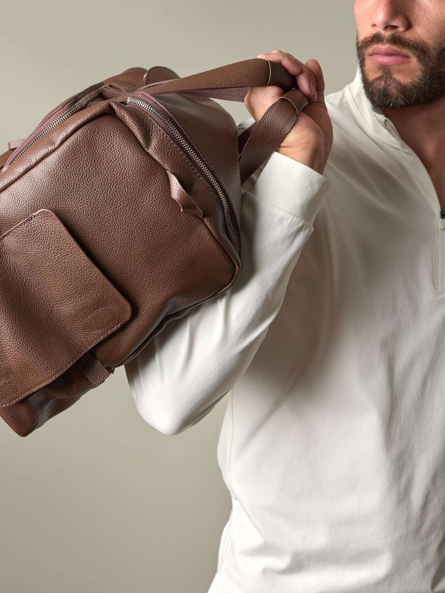Black Full-Grain Leather Sport Bag | Gym Carryall
